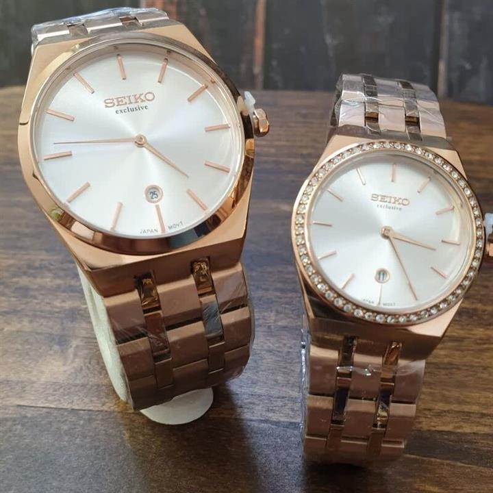 ساعت مچی ست زنانه و مردانه سیکو بند استیل بدنه استیل  صفحه سفید seiko